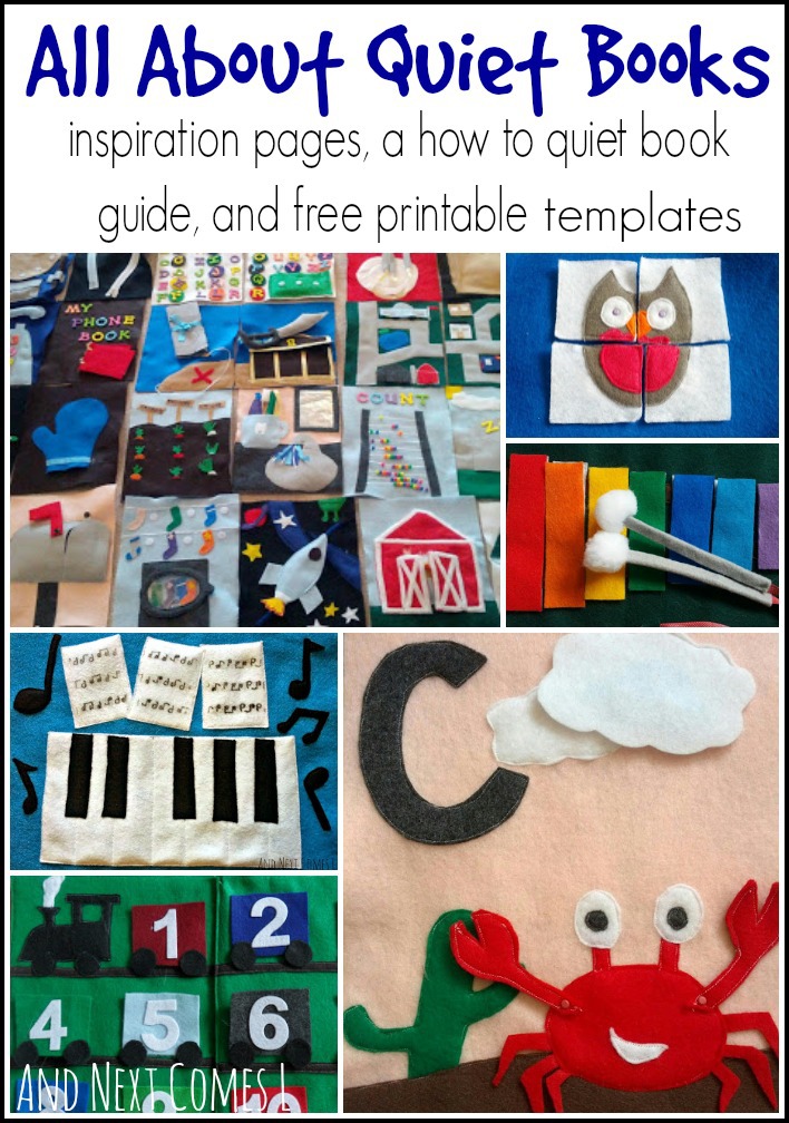 Quiet books - inspiration pages, a how to quiet book guide, and some free printable templates from And Next Comes L