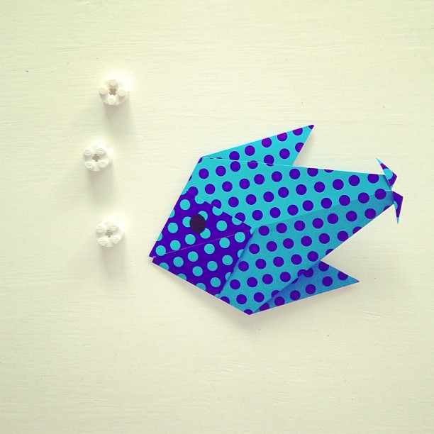 blue spot paper fish origami