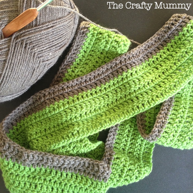 crochet blanket green grey progress