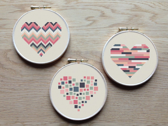 cross stitch hearts