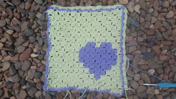 heart c2c crochet cloth - almost finished